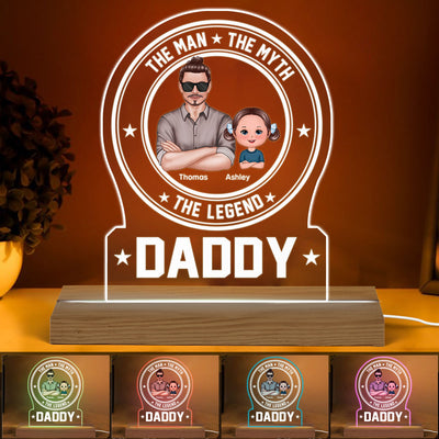 The Man The Myth The Legend Daddy Grandpa Personalized Custom Shaped Acrylic Plaque With LED Night Light