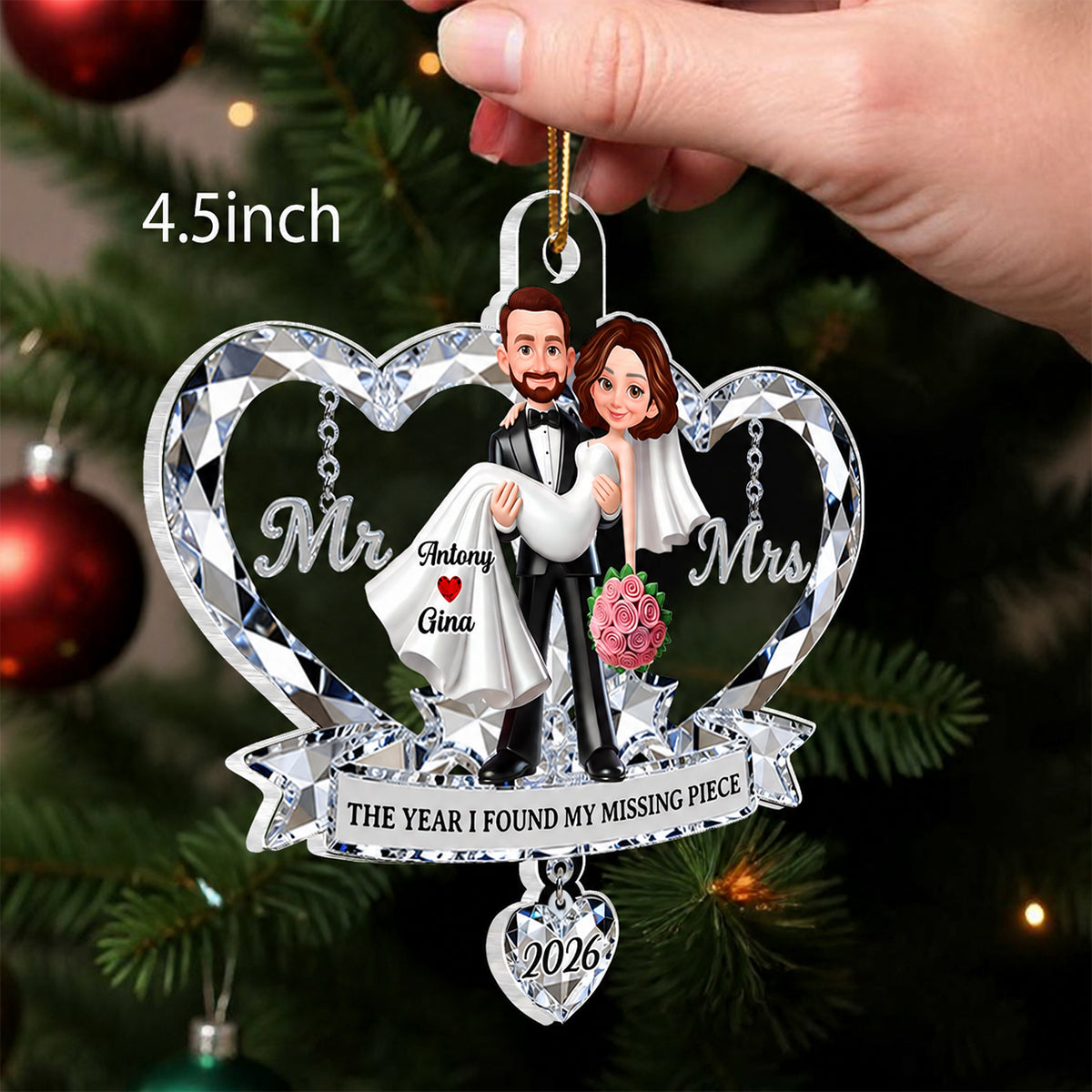 Mr. and Mrs. 3D Crystal Effect - Personalized Acrylic Ornament - Christmas Gift for Couple