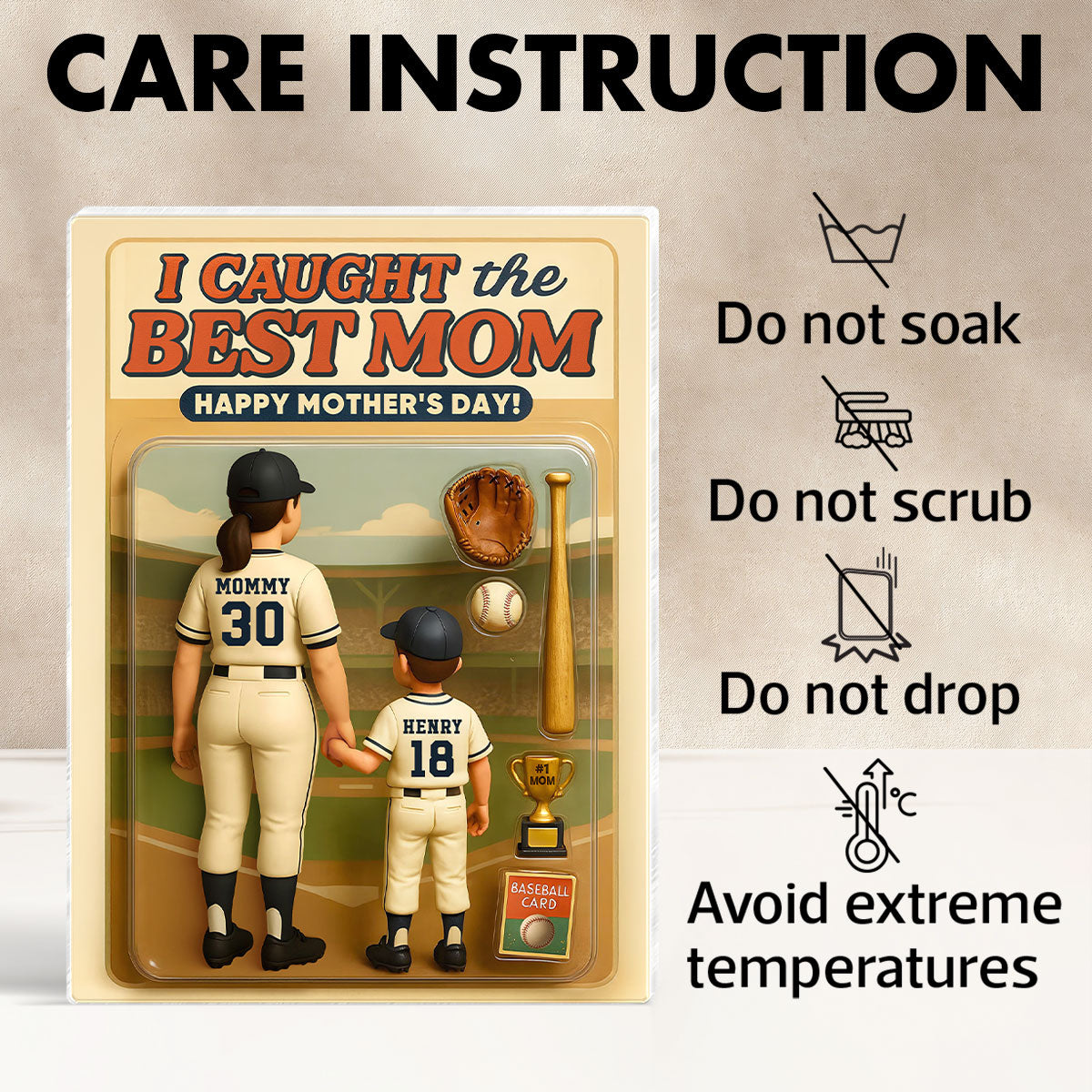 We Caught the Best Mom Baseball Custom Figure - Personalized Acrylic Block Plaque - Gift for Mom, Gift for Grandma, Gift for Wife