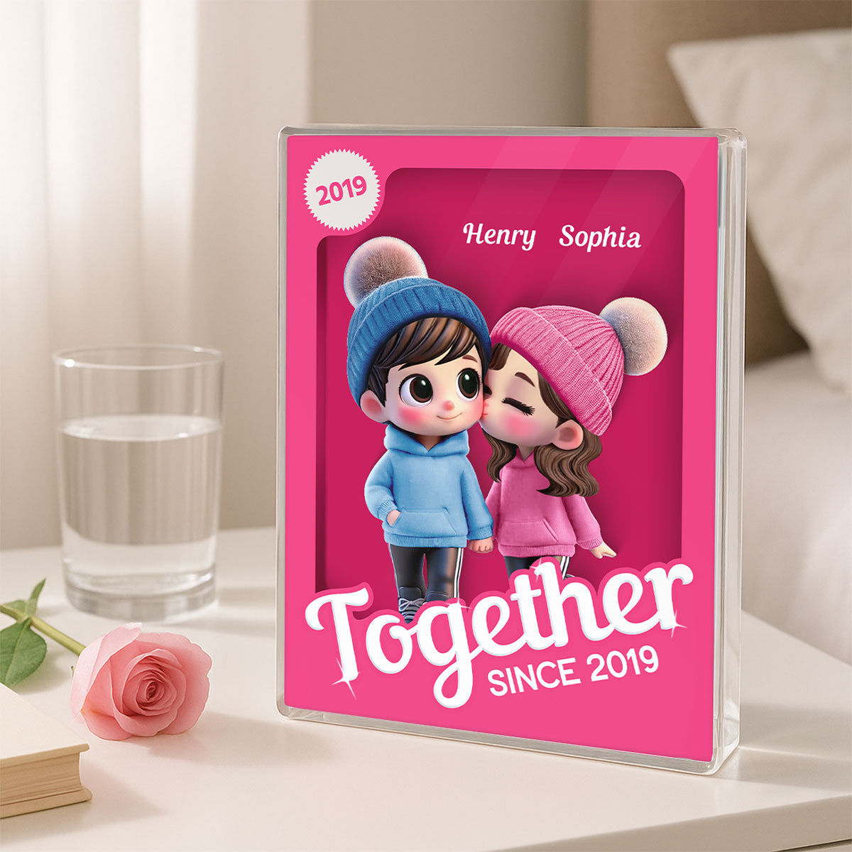 Couple Partners In Crime Pink Toy Box 3D Effect Personalized Acrylic Block