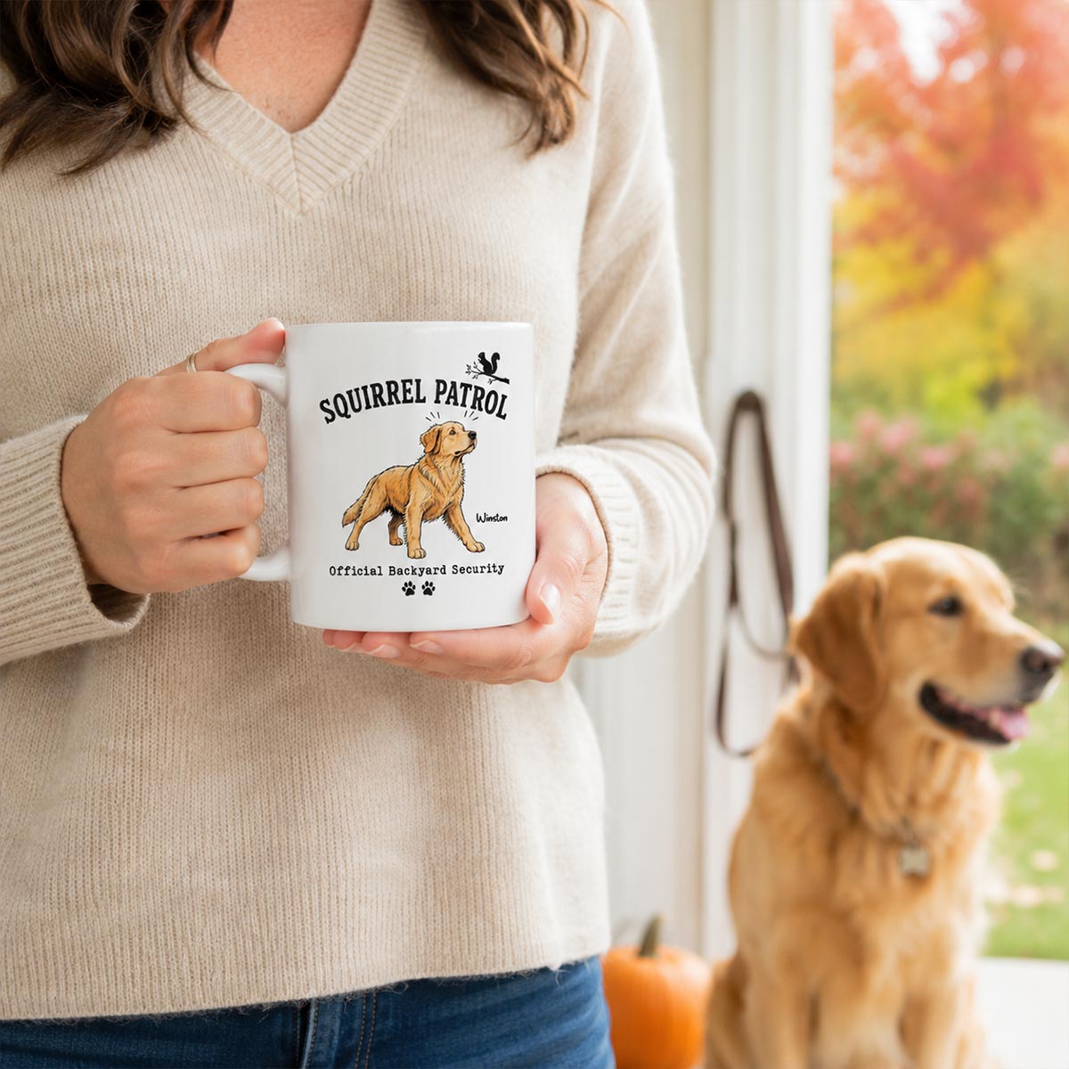 Squirrel Patrol Official Backyard Security Custom Dog Photo - Personalized Mug - Funny Gift For Dog Lover