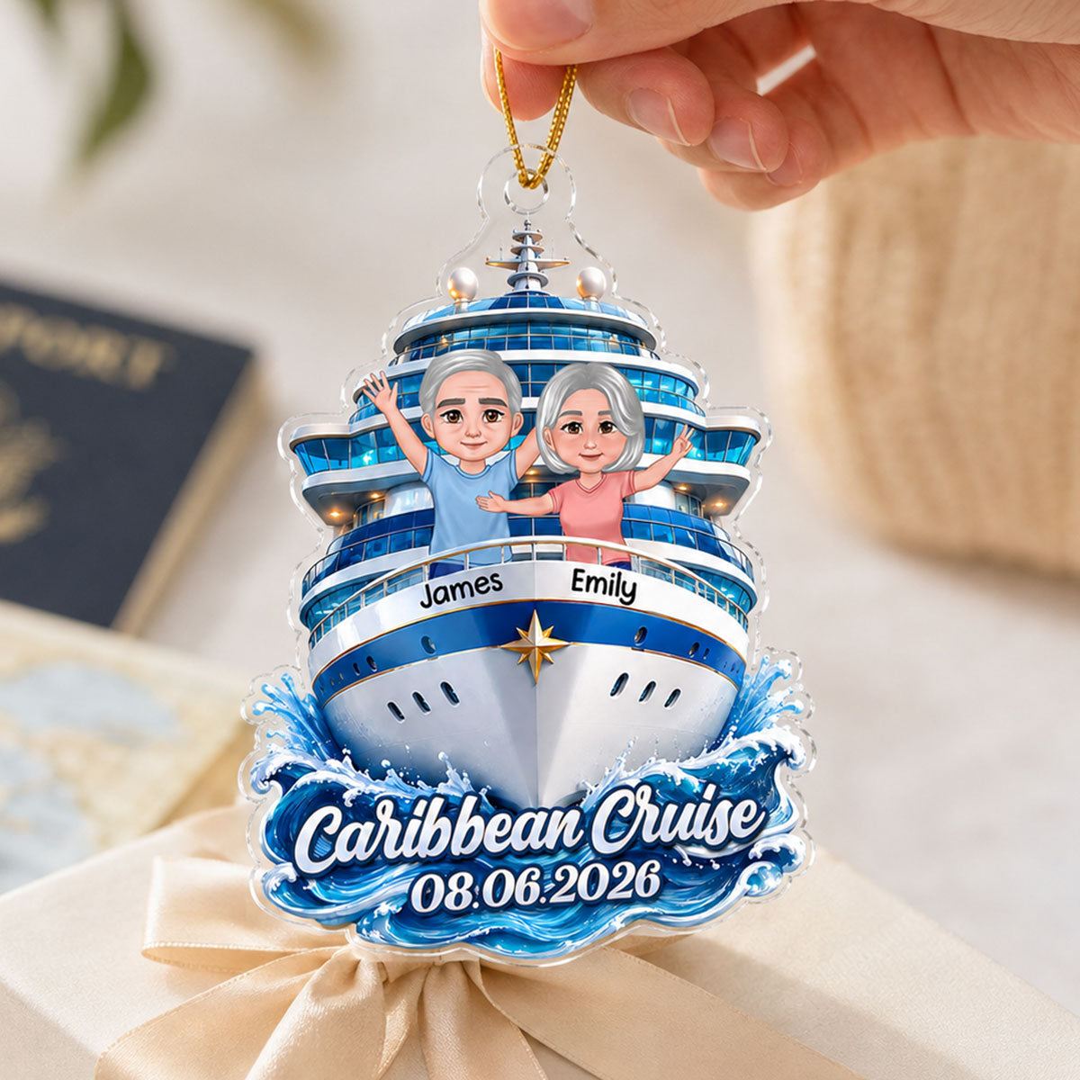 Couple Cruise Travel Adventure Custom Cruise Name - Personalized Acrylic Ornament - Cruise Ship Keepsake, Cruise Ship Vacation Gifts For Couple