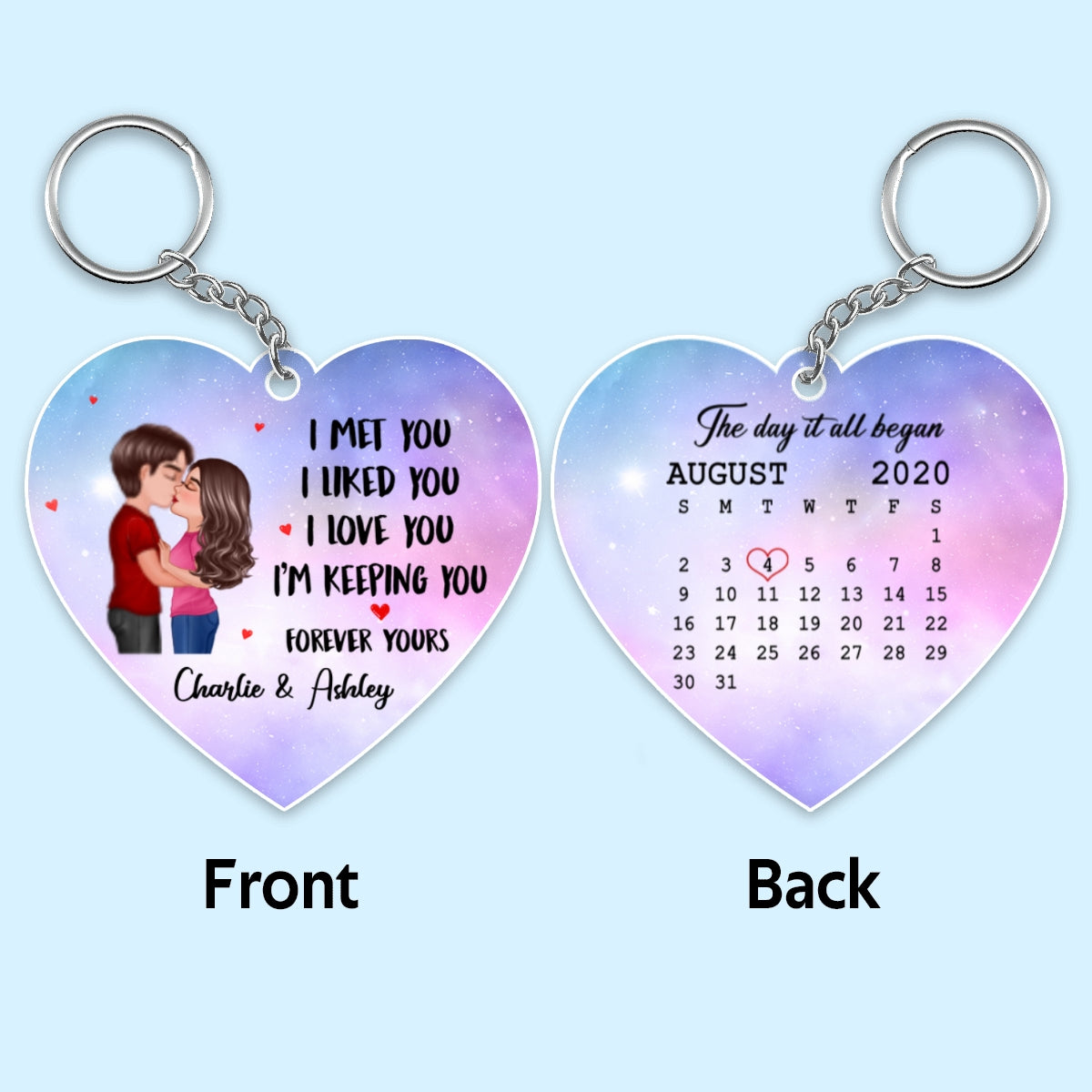 Couple Kissing I Met You I Love You Calendar Date Anniversary Gift For Him For Her Personalized Acrylic Keychain