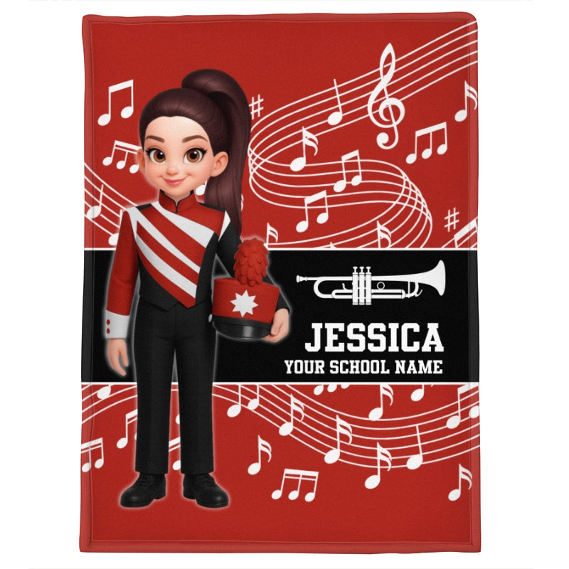 Custom Music Marching Band, Orchestra, Personalized Name, Color, School, Instrument, Trumpet, Clarinet, Tuba, Violine - Personalized Fleece Blanket - Christmas Gift For Son, Grandson, Daughter, Granddaughter