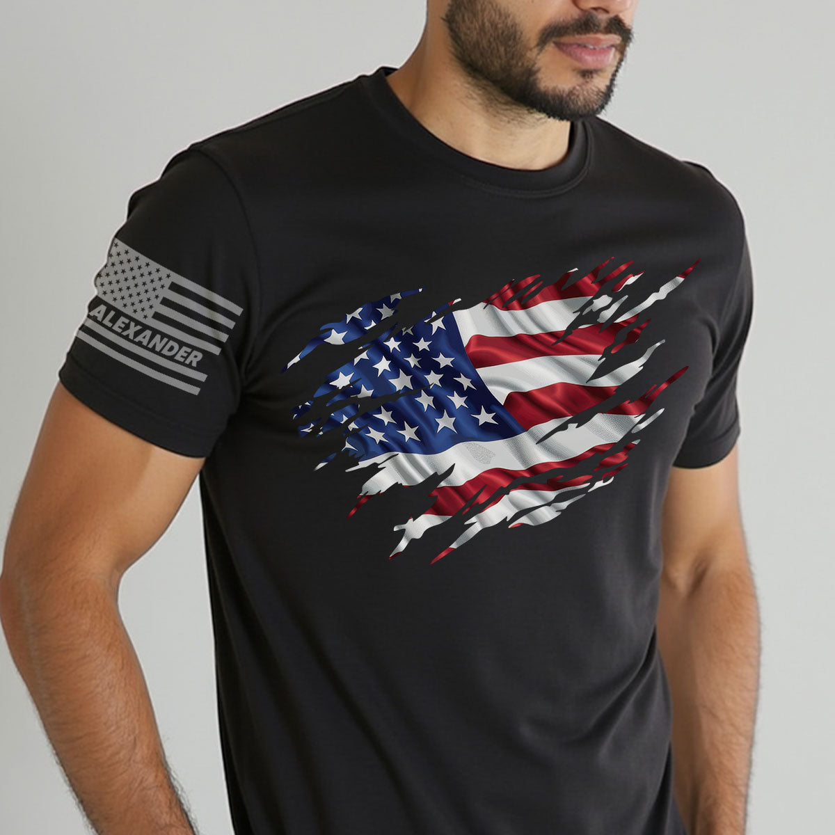 Patriotic 4th Of July Ripped Flag Custom Name Personalized Sleeve Printed Shirt