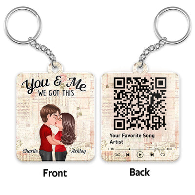 Floral Paper Doll Couple Kissing Favorite Song QR Code Personalized Acrylic Keychain