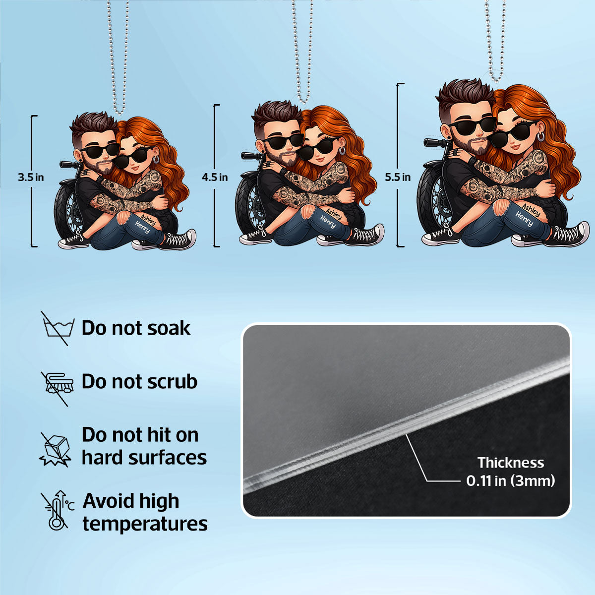 Biker 3D Cartoon Effect Couple Personalized Acrylic Car Ornament, Gift for her, Gift for him, Motorcycle Lovers