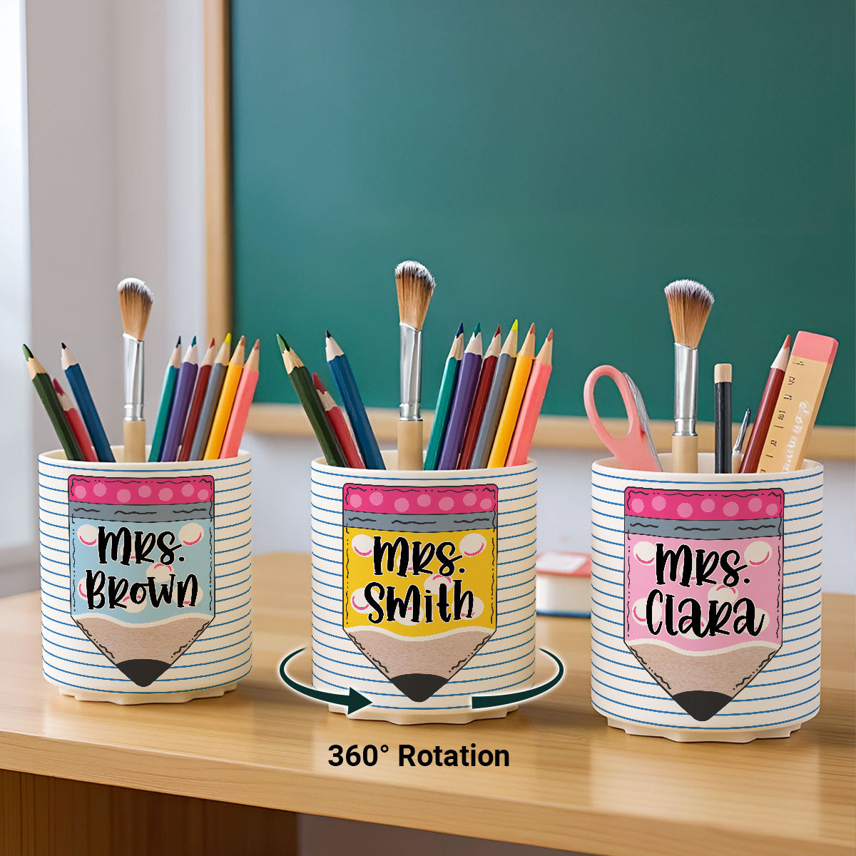 Custom Pencil Notebook Teacher Personalized Rotating Pen Holder, Back to School Gift for Teacher