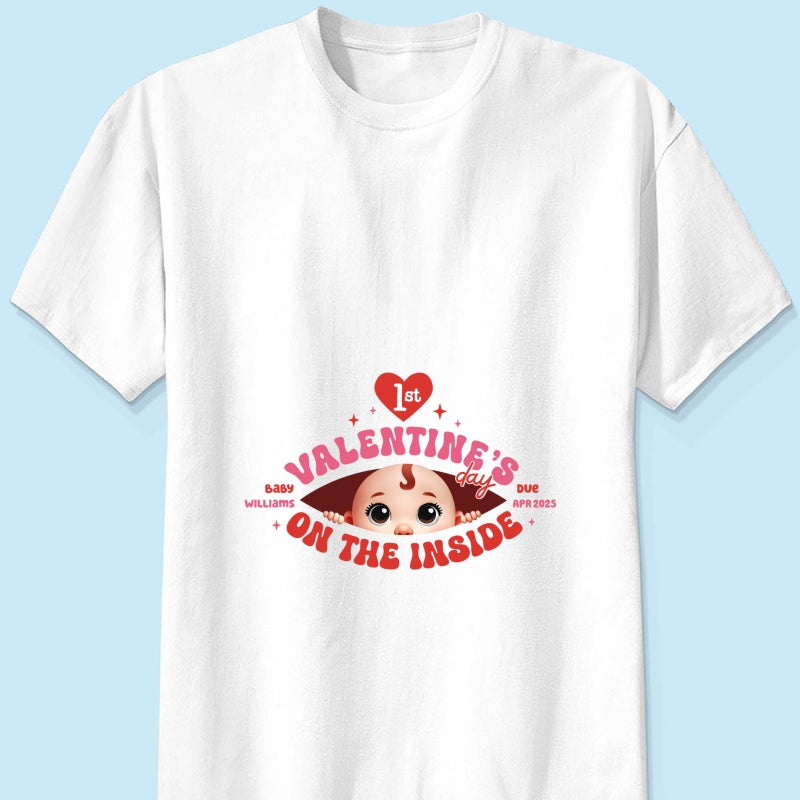 Baby's First  On The Inside Personalized Shirt, Custom Pregnancy Reveal Shirt, Expecting Mom