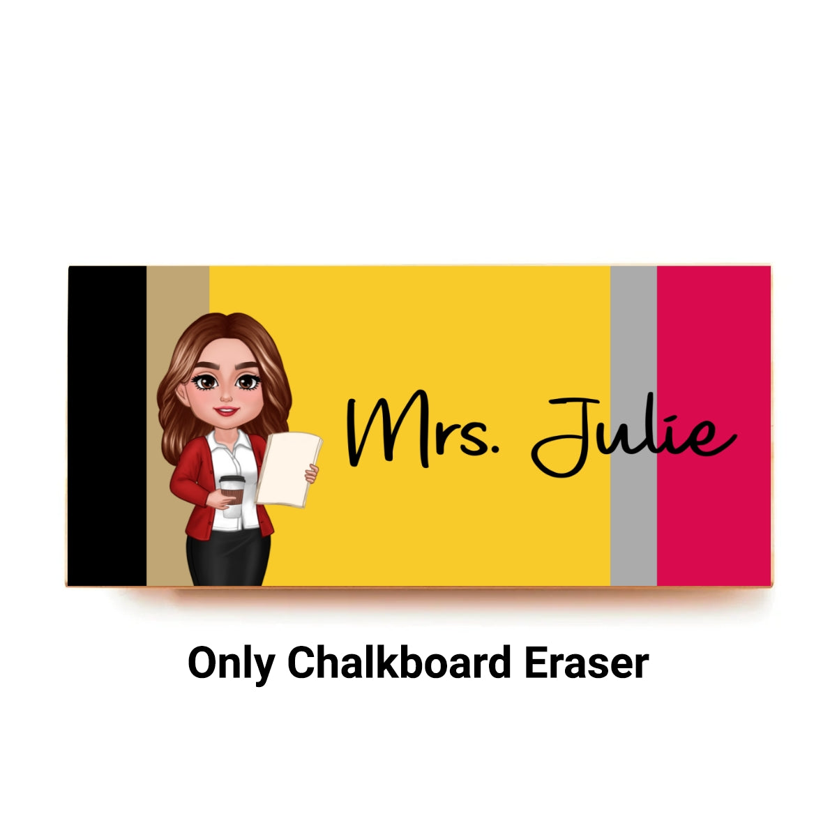 Doll Teacher Pencil Pattern Personalized Chalkboard/Whiteboard Eraser with Marker, Teacher Appreciation Gift, Back To School Gift