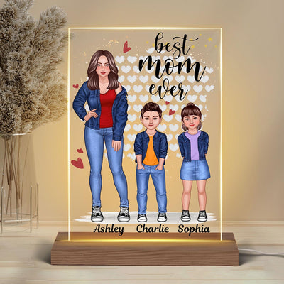 Mom And Kids Standing Front View Personalized Rectangle Acrylic LED Night Light