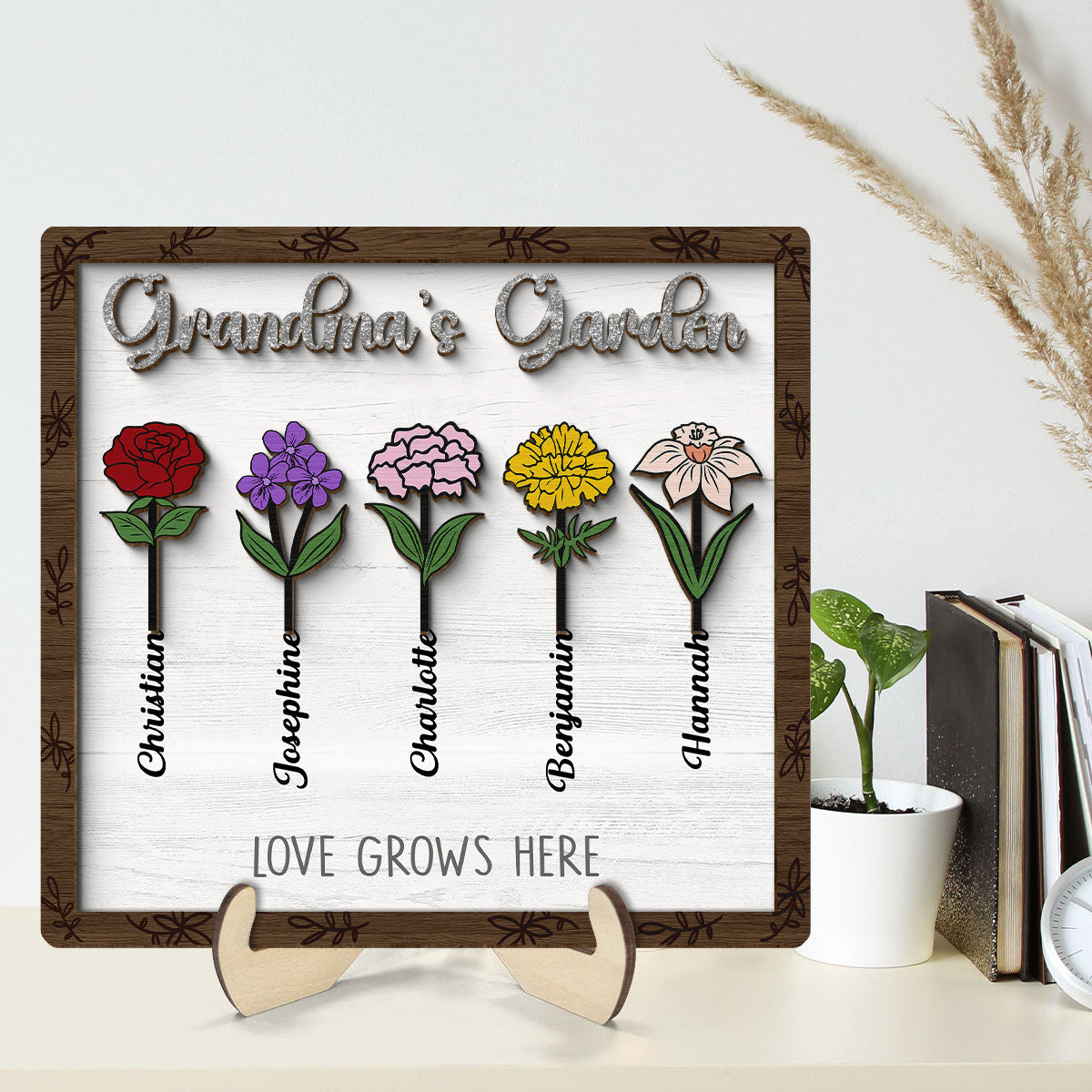 Grandma's Garden Birth Month Flower Personalized 2-Layer Wooden Plaque