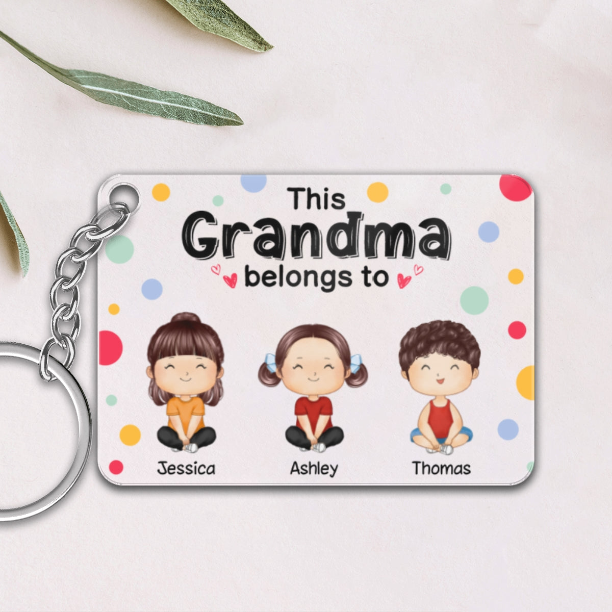 Polka Dot Pattern This Grandma Mom Dad Grandpa Belongs To Doll Kids Watercolor Styles Sitting Personalized Acrylic Keychain