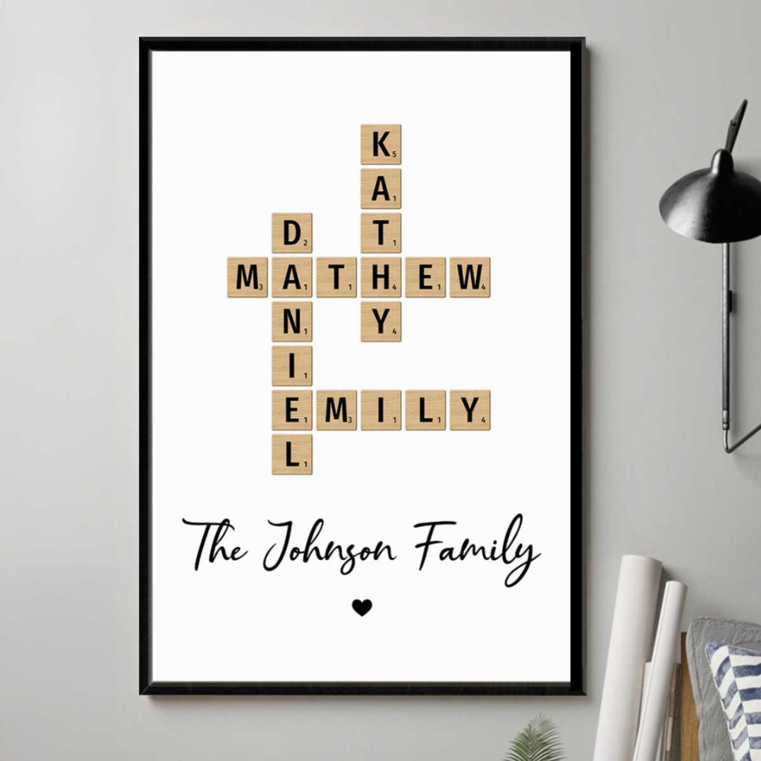 Family Crossword Art - Created In A Moment, Treasured Forever - Personalized Physical and Digital Poster