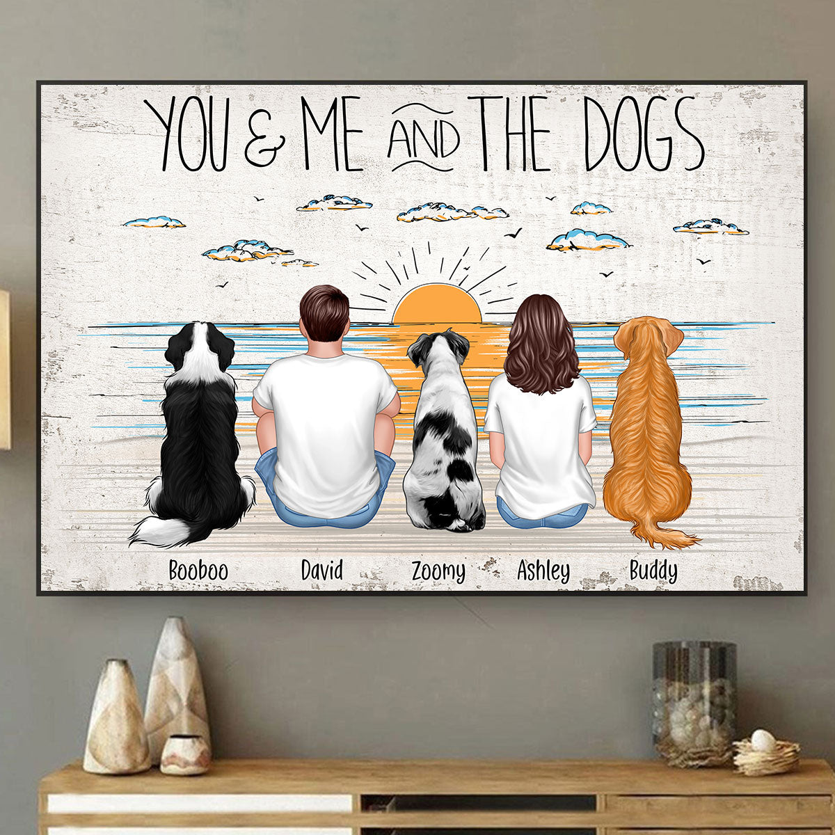 You Me And The Dogs Beach Outline Personalized Poster