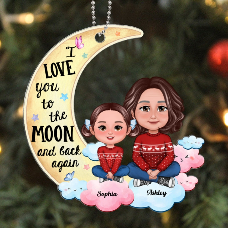 Grandma Mom Loves Kids To The Moon And Back Blue Pink Clouds Personalized Acrylic Ornament