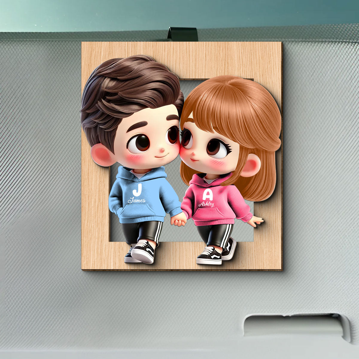 3D Effect Cute Cartoon Couple Holding Hands Personalized Car Visor Clip, Anniversary &  Gift for him, Gift for her