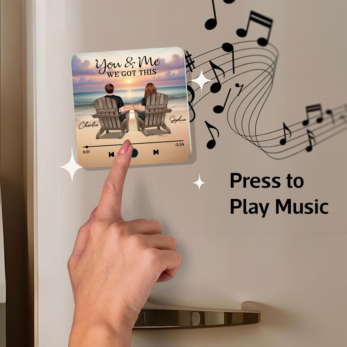 Couple Back View At Beach Favorite Song Personalized Bluetooth Music Fridge Magnet,  Gift For Couple