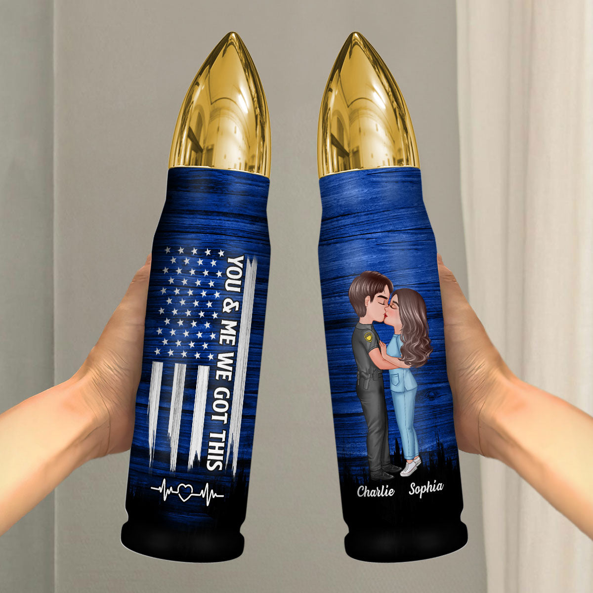 Hero Couple Hugging Kissing Half Flag  Gift by Occupation Gift For Her Gift For Him Personalized Bullet Tumbler