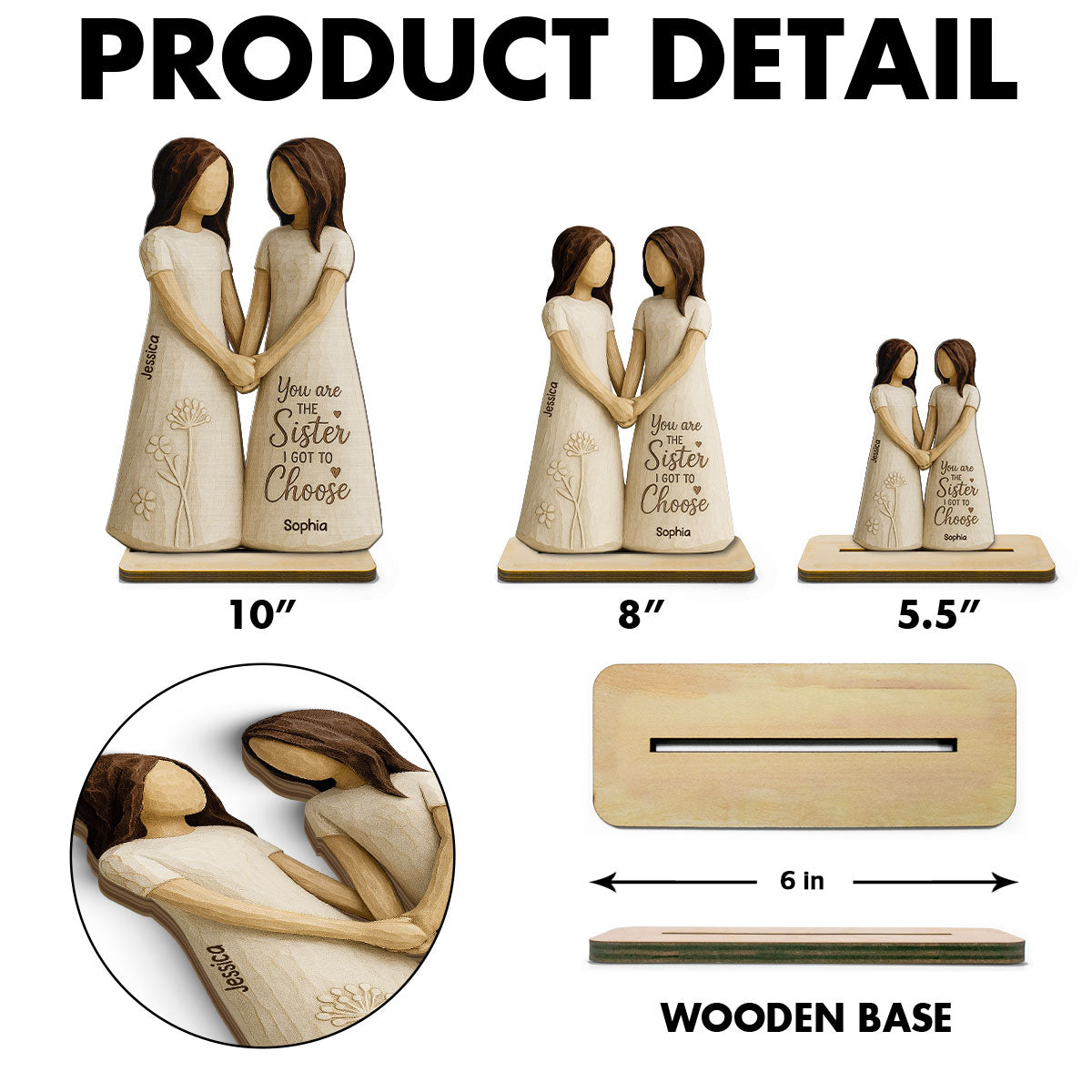 You Are The Sister I Got To Choose 3D Effect - Personalized 2-Layered Wooden Plaque - Gift for Besties, Best Friends