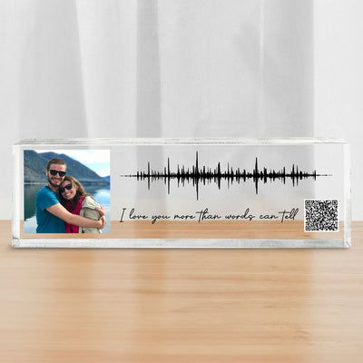 Sound Wave Art, Voice Recording Gift Photo Inserted QR Code Personalized Acrylic Block Plaque