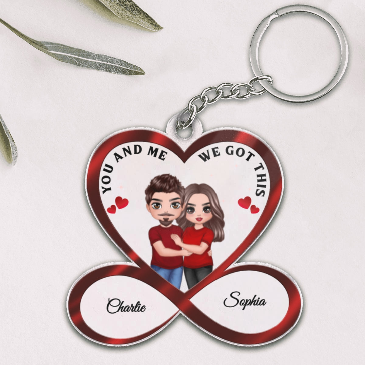 Infinity Heart Doll Couple Hugging Anniversary Gift For Him Gift For Her Personalized Acrylic Keychain