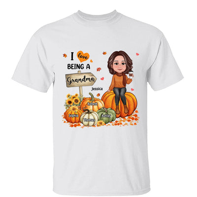 Love Being A Grandma Fall Season Sitting On Pumpkins Personalized Shirt