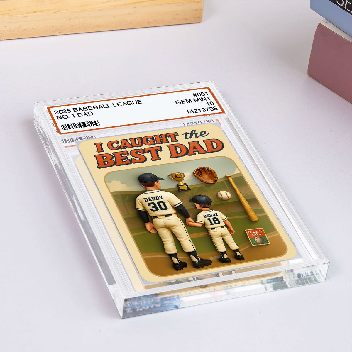 I Caught the Best Dad Baseball Trading Card Personalized Acrylic Block Plaque