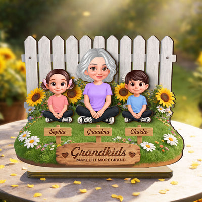 Together by the Fence Grandma Grandkids - Personalized 2-Layered Wooden Plaque - Gift For Grandma