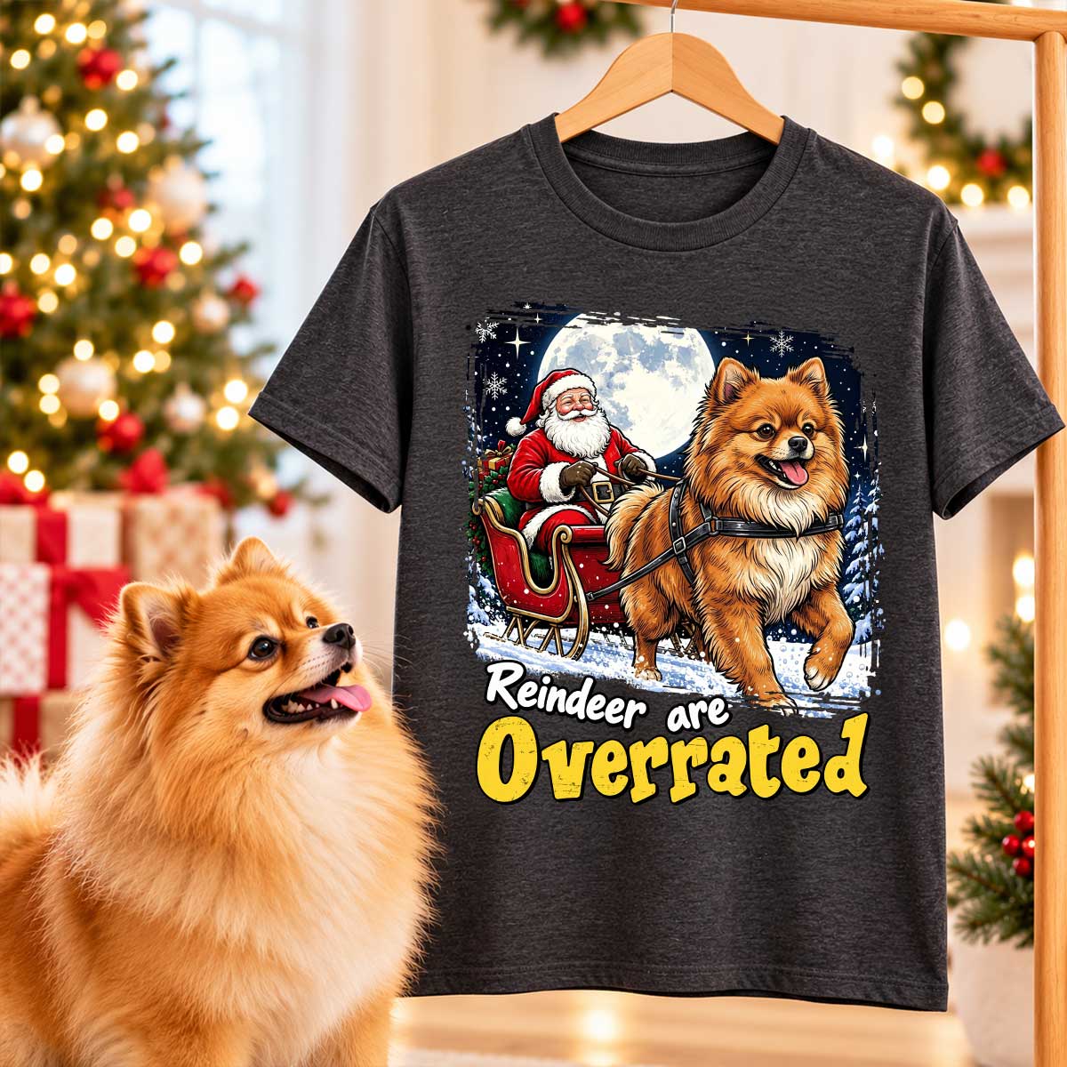 Funny Santa Dog Reindeer Are Overrated Upload Pet Photo - Personalized Shirt - Funny Christmas Gift For Dog Lovers
