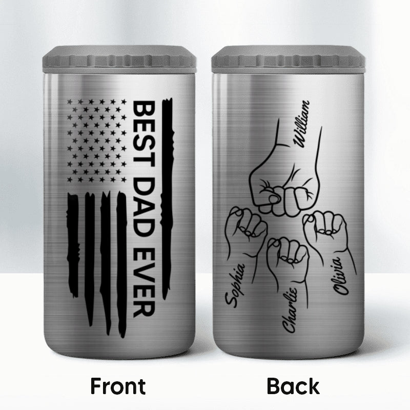 Best Dad Papa Grandpa Ever Fist Bump Outline Nation Flag Father‘s Day Gift For Husband Father Figures Personalized 4 In 1 Can Cooler