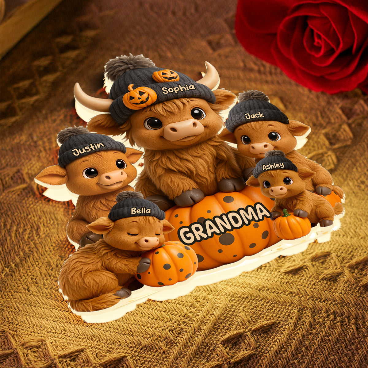 Mama Cow Personalized Light Box, Cozy Fall Vibe Halloween Decor for Mom, Grandma