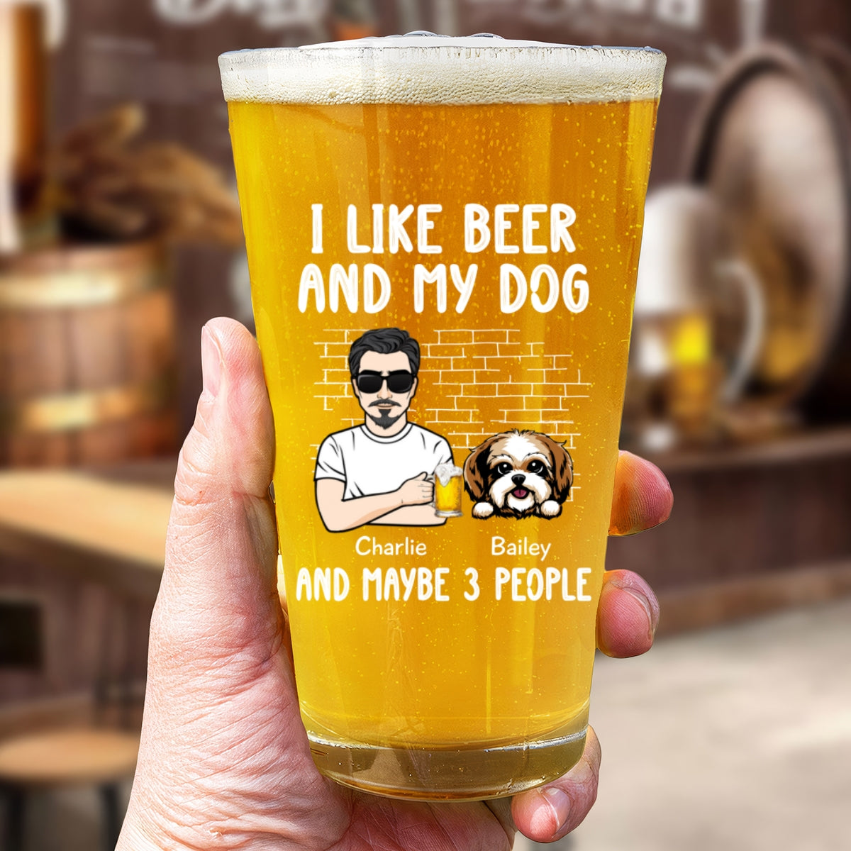 I Like Beer & My Dog Dog Lover Beer Lover Gift Personalized Beer Glass