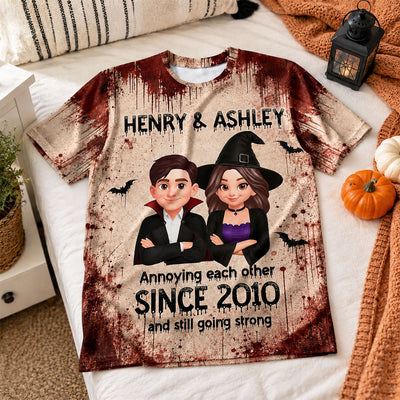 Couple Annoying Each Other - Personalized Shirt - Halloween Matching Shirts for Couple, Anniversary Gift for Him, for Her