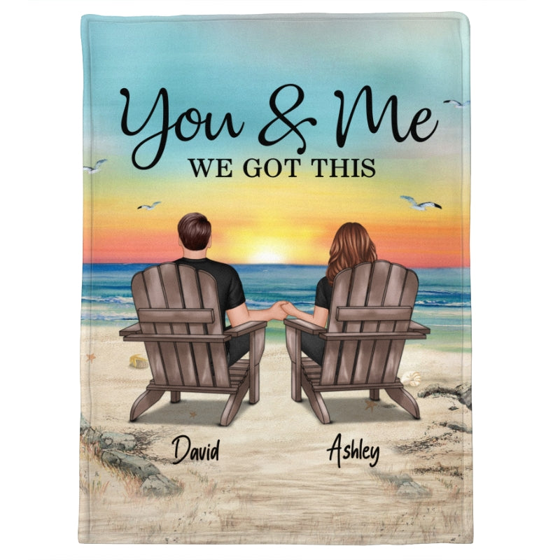 Retro Vintage Back View Couple Sitting Beach Landscape Personalized Fleece Blanket