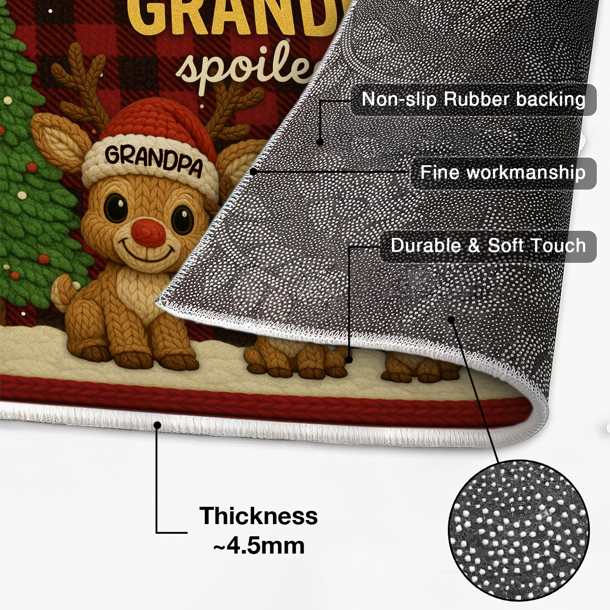 Grandma Grandpa Reindeers Crochet Faux Yarn Texture - Personalized Doormat - Christmas Decoration