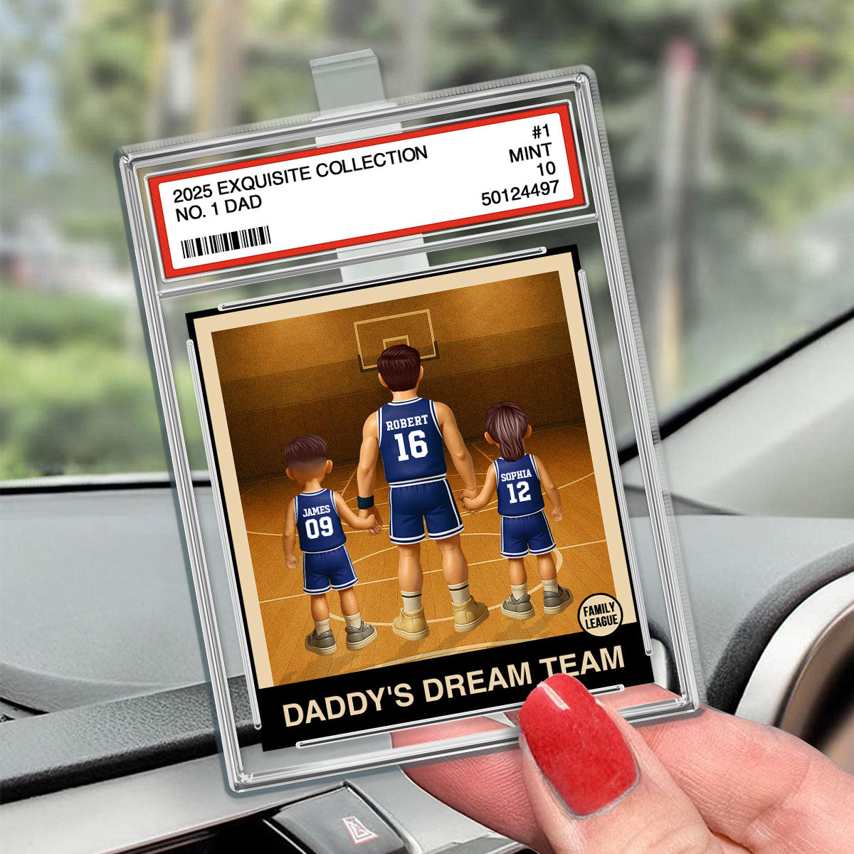 Basketball No. 1 Dad Man & Kids Trading Card Style Personalized Acrylic Car Visor Clip