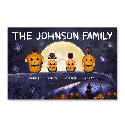 Halloween Family Back View Sitting On Cliff Personalized Horizontal Poster
