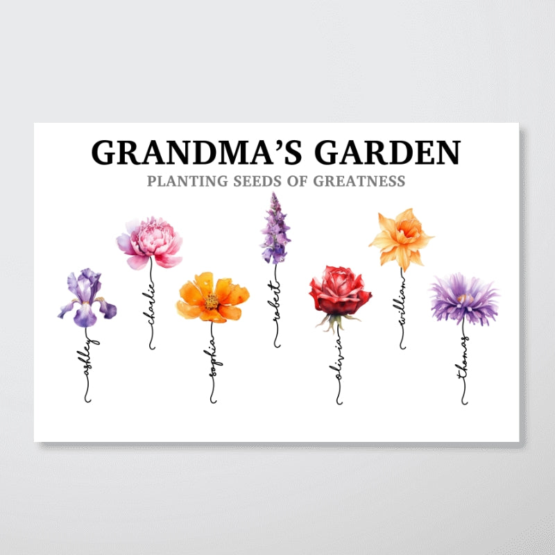 Grandma‘s Garden Swirl Names Beautiful Birth Flower Personalized Poster