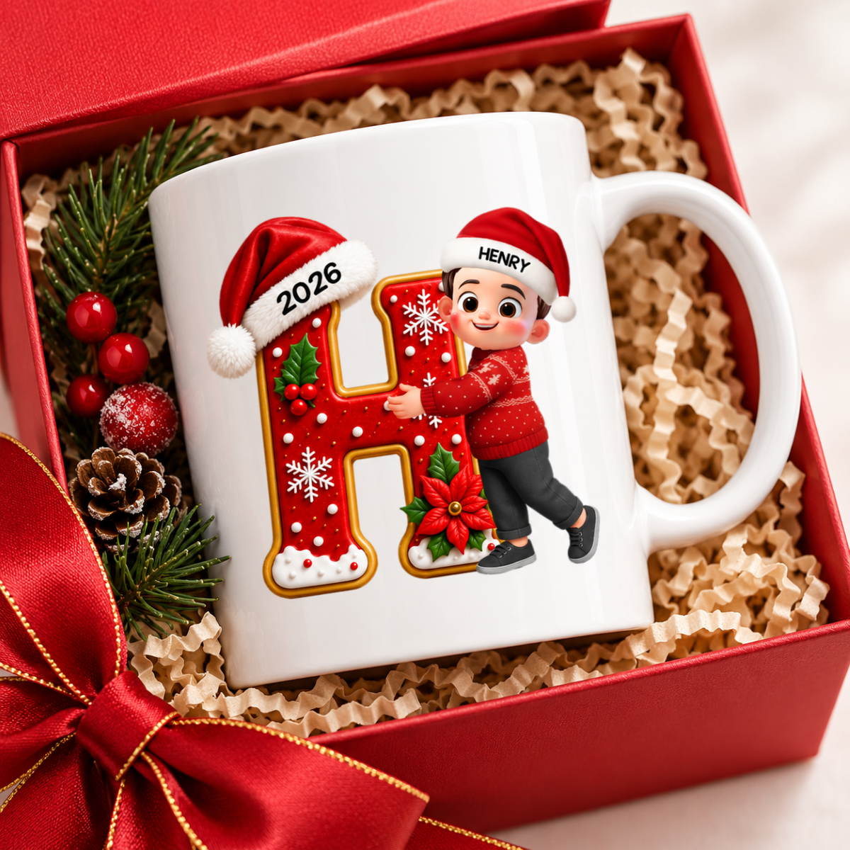 Joyful Christmas Letter Hug - Personalized Mug - Gift For Boys, Girls, Grandkids