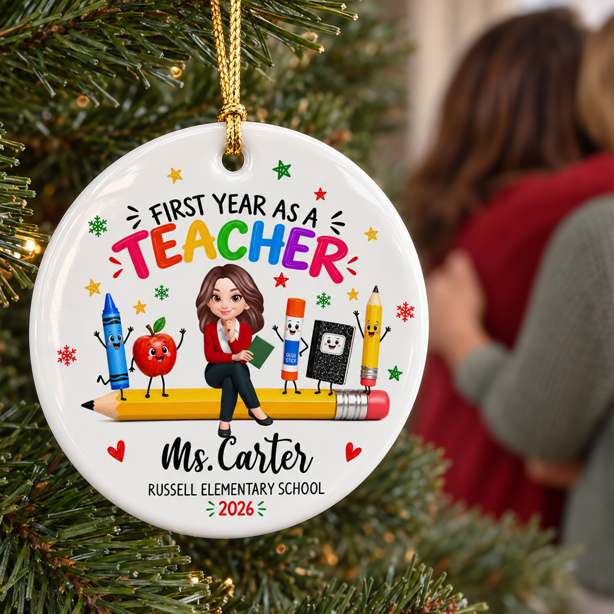First Year Teaching - Personalized Ceramic Ornament - New Teacher Gift, Teaching Journey Keepsake For Teachers