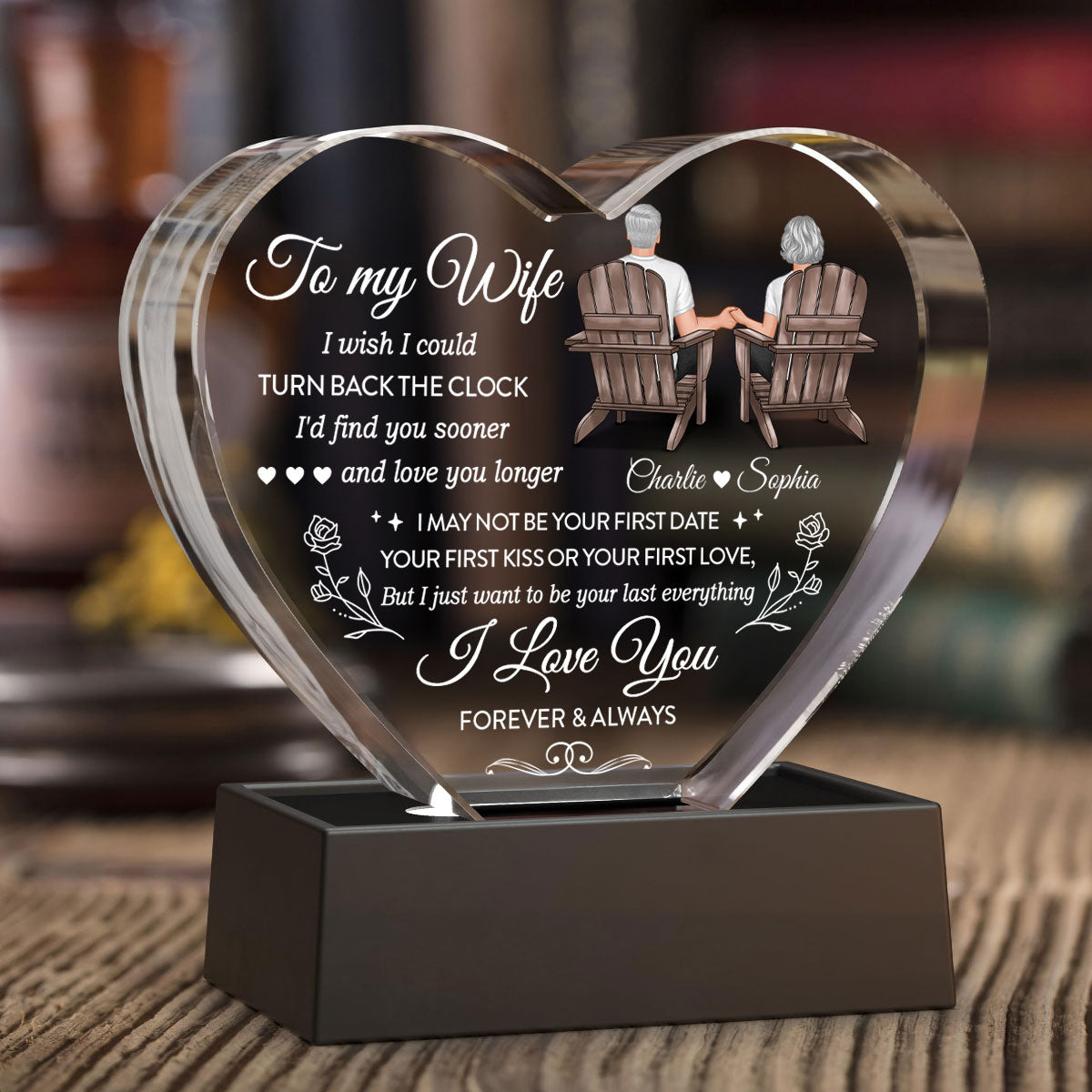 To My Wife I Wish I Could Turn Back The Clock Premium Crystal Heart LED, Heartfelt Personalized Couple Anniversary Gift For Couple, Last-minute Valentine's Gift For Her, For Wife, FREE DELIVERY