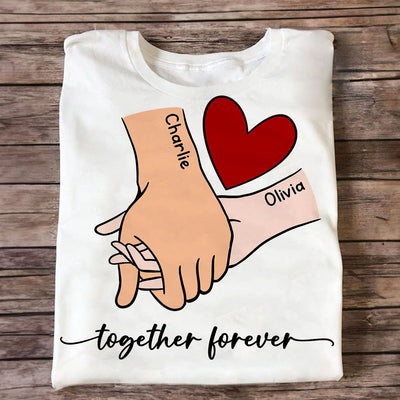 Personalized Couple Holding Hands Red Heart Shirt,  Gift, Anniversary Gift for Him for Her