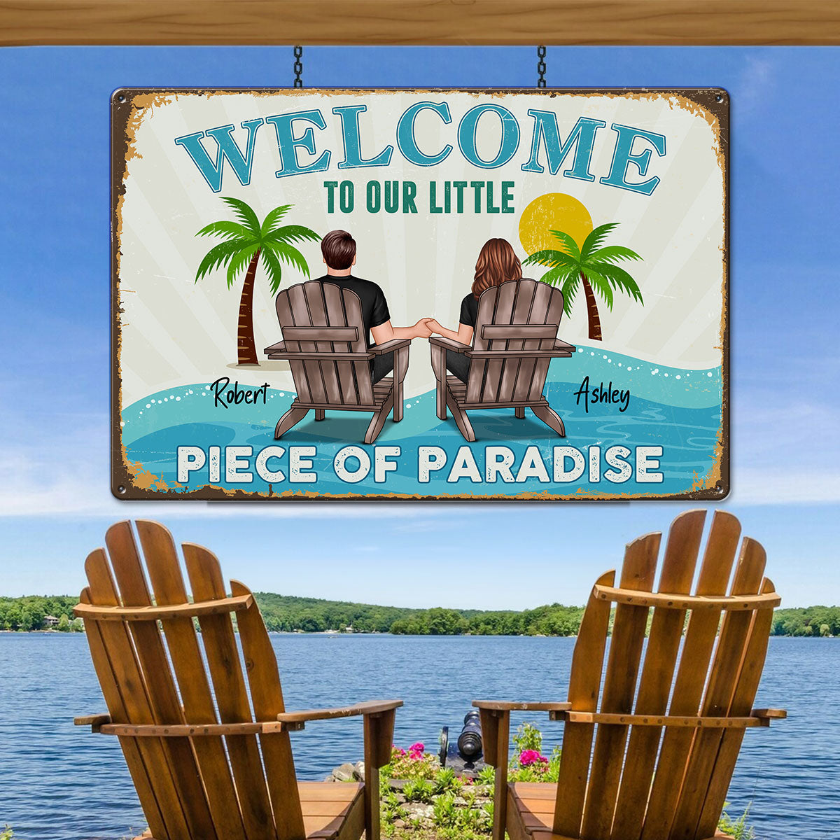 Couple Welcome To Our Little Piece of Paradise Personalized Metal Sign