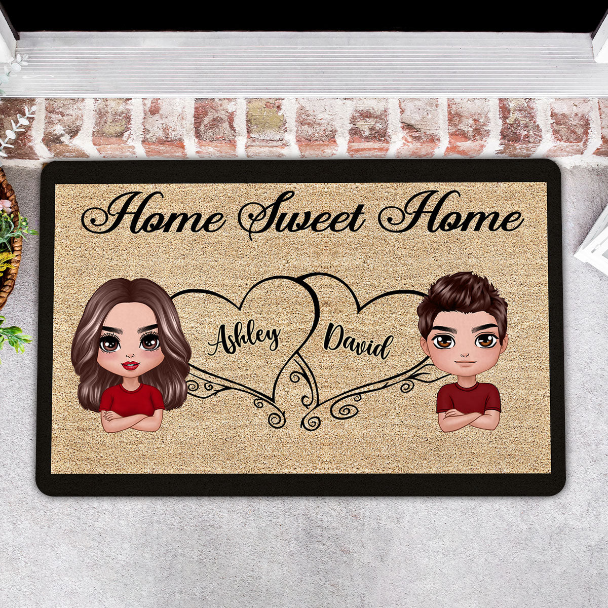 Doll Couple Home Sweet Home Valentine‘s Anniversary Day Gift Personalized Doormat