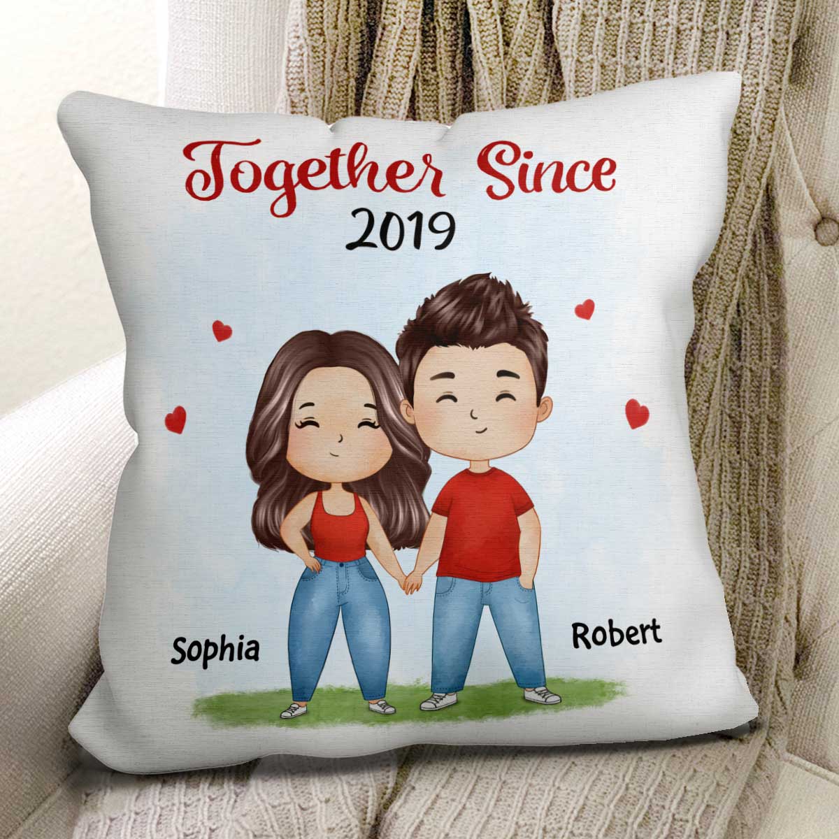 Watercolor Couple Together Since Gift For Him For Her Personalized Pillow