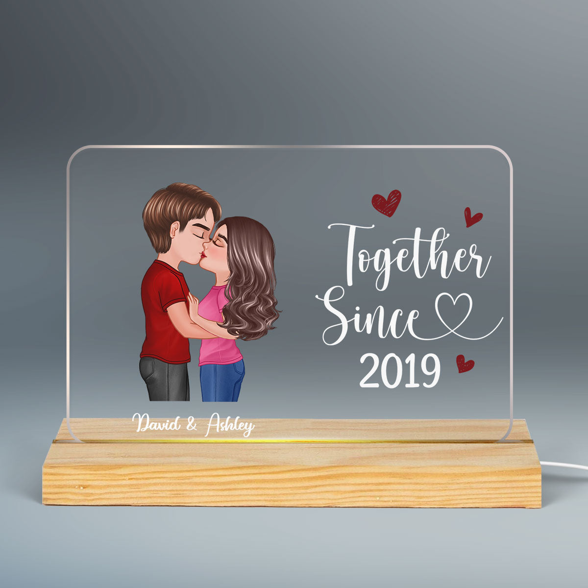 Doll Couple Kissing Gift For Him Gift For Her Personalized Custom Shape Horizontal Rectangle Acrylic Plaque LED Night Light
