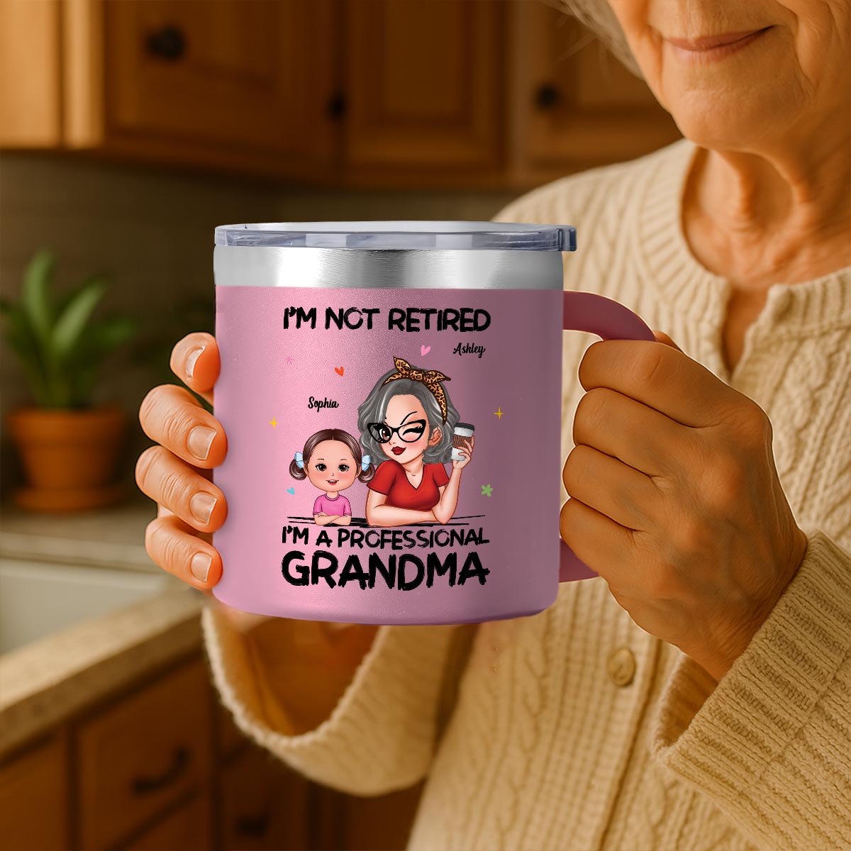 I'm Not Retired I'm A Professional Grandma Of Cute Grandkids Personalized Stainless Tumbler With Handle
