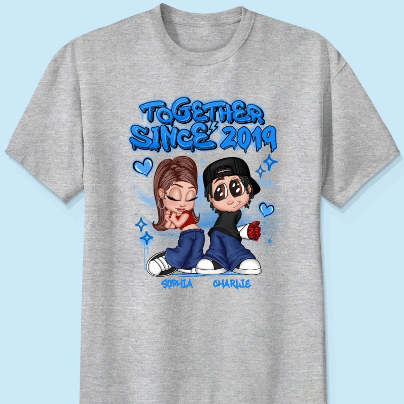 Y2K Couple Airbrushed - Personalized Shirt - Unique Valentine's Day Gift For Him, Gift For Her