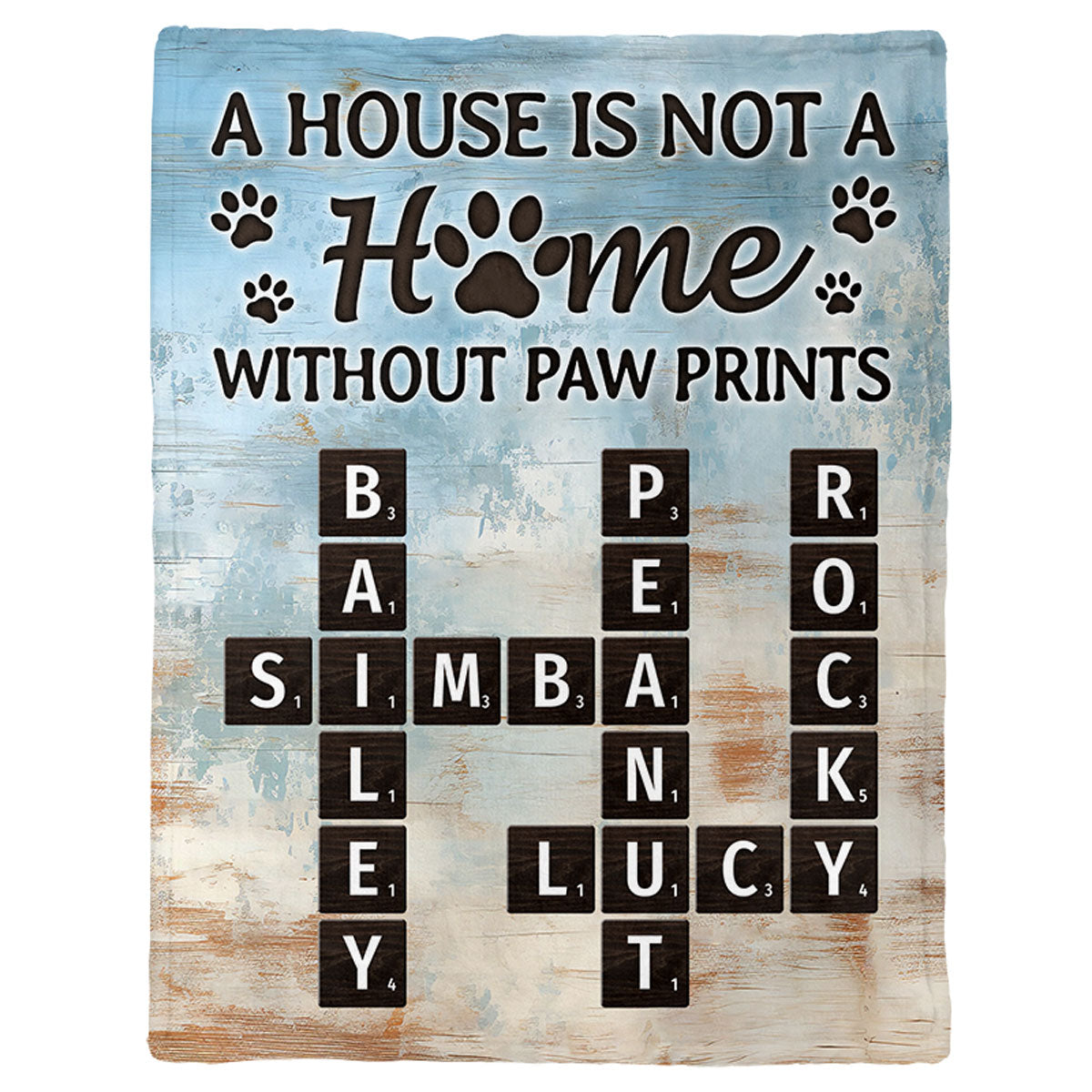 Home With Paw Prints Pet Crossword Puzzle Art Personalized Blanket
